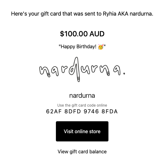 nardurna gift certificate